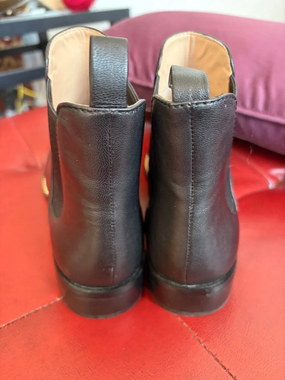 Coach Nichole Leather Chelsea Boots, black with gold trim, 6.5